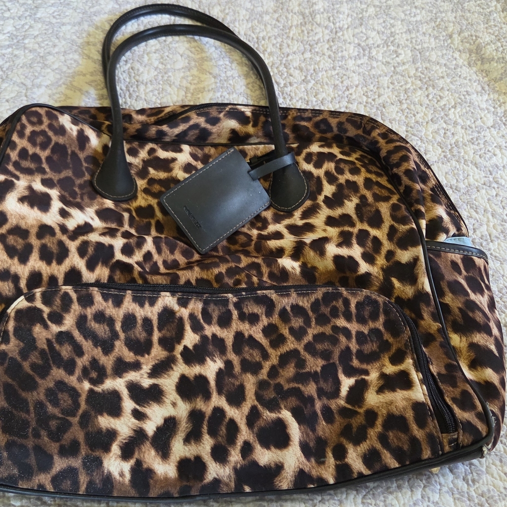 Nine West Black and Brown Animal Print Weekender/Carry-on Duffle